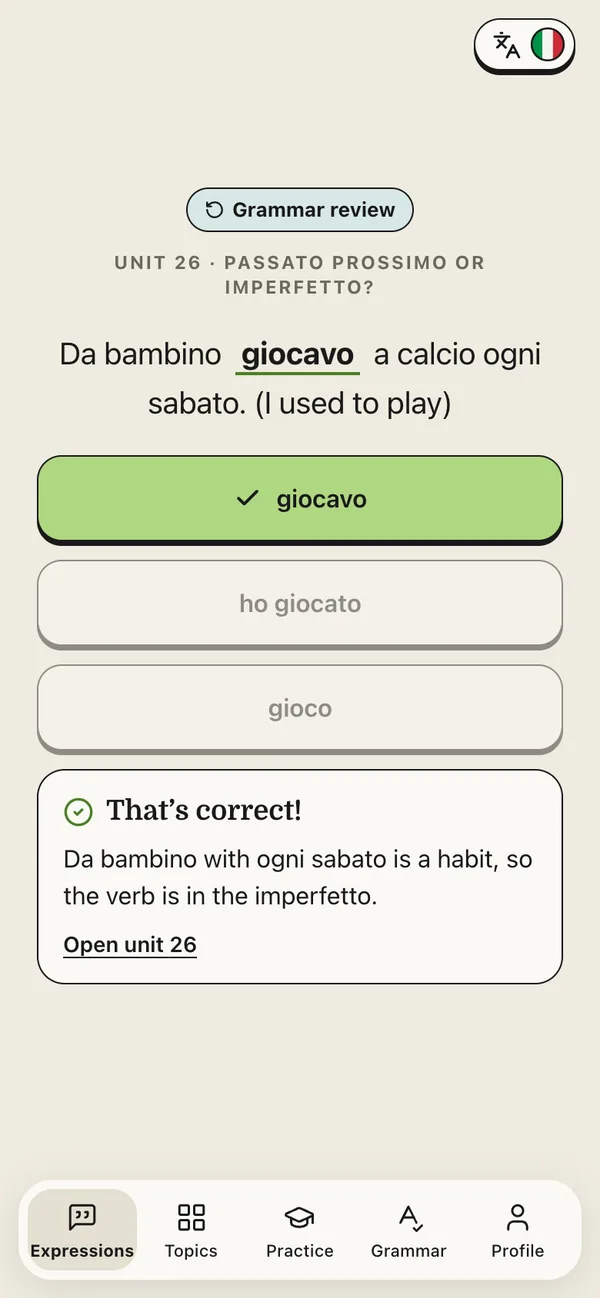 The daily grammar review question with its explanation.